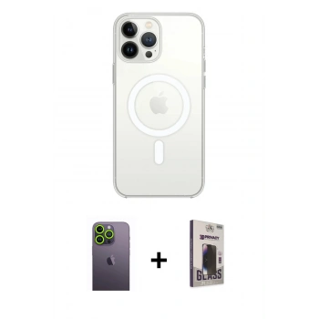 MARSİLYAN™- iPhone 13 Pro Max Kılıf Ahenk Yansıma Prime - Siyah Bilvis Hayalet Cam Ekran Koruyucu + Neon Fosforlu Kamera Lens - YL