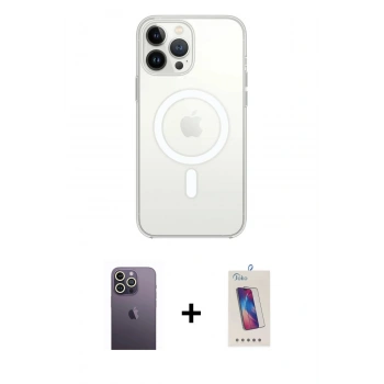 MARSİLYAN™- iPhone 13 Pro Max Kılıf Ahenk Yansıma Prime - Siyah Joko 5D Cam + Neon Fosforlu Kamera Lens - BZ
