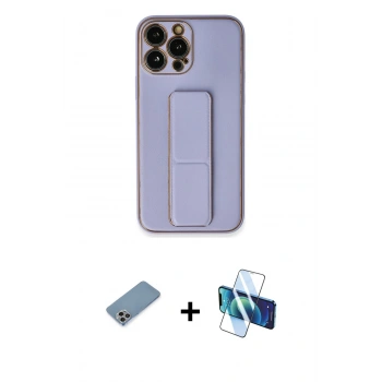 MARSİLYAN™- iPhone 13 Pro Max Kılıf Akış Doku - Siyah 3D Antistatik Cam Ekran Koruyucu + Shine Kamera Lens Koruma Cam - GI