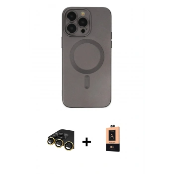 MARSİLYAN™- iPhone 13 Pro Max Kılıf Akış Minimal Özel Seri - Şeffaf Maxco Cam Ekran Koruyucu + Raze Metal Kamera Lens - GD