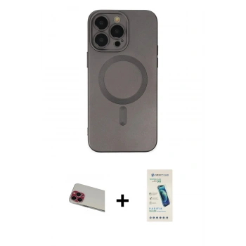 MARSİLYAN™- iPhone 13 Pro Max Kılıf Akış Minimal Özel Seri - Şeffaf Pasifik Cam Ekran Koruyucu + Rainbow Kamera Lens Koruma Cam - KI