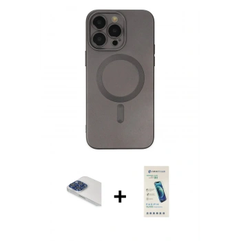 MARSİLYAN™- iPhone 13 Pro Max Kılıf Akış Minimal Özel Seri - Şeffaf Pasifik Cam Ekran Koruyucu + Pers Alüminyum Kamera Lens - LT