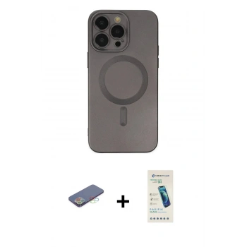 MARSİLYAN™- iPhone 13 Pro Max Kılıf Akış Minimal Özel Seri - Şeffaf Pasifik Cam Ekran Koruyucu + Renkli Kamera Lens Koruma Cam - MI
