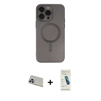 MARSİLYAN™- iPhone 13 Pro Max Kılıf Akış Minimal Özel Seri - Şeffaf Pasifik Cam Ekran Koruyucu + Rainbow Kamera Lens Koruma Cam - MR