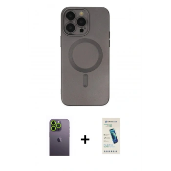 MARSİLYAN™- iPhone 13 Pro Max Kılıf Akış Minimal Özel Seri - Şeffaf Pasifik Cam Ekran Koruyucu + Neon Fosforlu Kamera Lens - YL