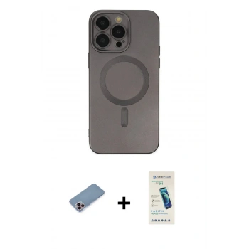 MARSİLYAN™- iPhone 13 Pro Max Kılıf Akış Minimal Özel Seri - Şeffaf Pasifik Cam Ekran Koruyucu + Shine Kamera Lens Koruma Cam - PE