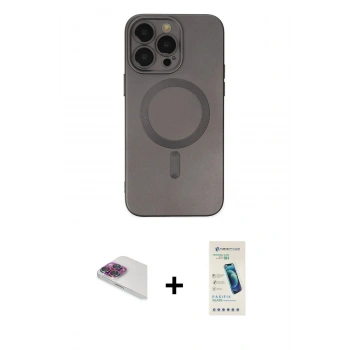 MARSİLYAN™- iPhone 13 Pro Max Kılıf Akış Minimal Özel Seri - Şeffaf Pasifik Cam Ekran Koruyucu + Pers Alüminyum Kamera Lens - GI