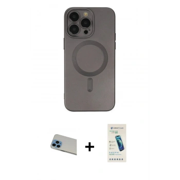 MARSİLYAN™- iPhone 13 Pro Max Kılıf Akış Minimal Özel Seri - Şeffaf Pasifik Cam Ekran Koruyucu + Rainbow Kamera Lens Koruma Cam - MI