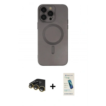 MARSİLYAN™- iPhone 13 Pro Max Kılıf Akış Minimal Özel Seri - Şeffaf Pasifik Cam Ekran Koruyucu + Raze Metal Kamera Lens - GD