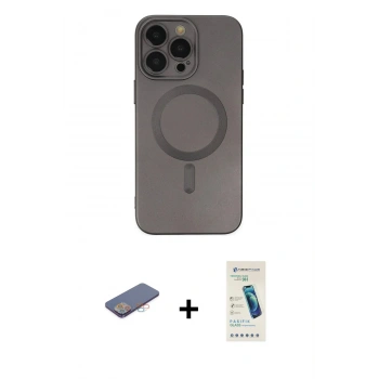 MARSİLYAN™- iPhone 13 Pro Max Kılıf Akış Minimal Özel Seri - Şeffaf Pasifik Cam Ekran Koruyucu + Renkli Kamera Lens Koruma Cam - PE