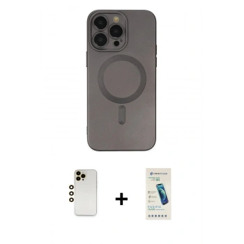 MARSİLYAN™- iPhone 13 Pro Max Kılıf Akış Minimal Özel Seri - Şeffaf Pasifik Cam Ekran Koruyucu + Shine Kamera Lens - GD