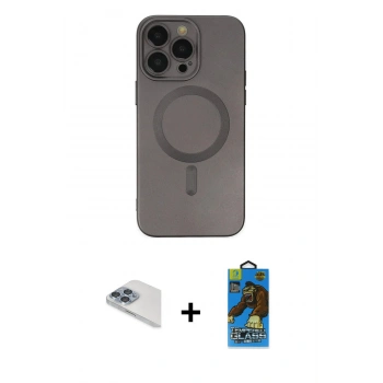 MARSİLYAN™- iPhone 13 Pro Max Kılıf Akış Minimal Özel Seri - Siyah 18D Cam Ekran Koruyucu + Pers Alüminyum Kamera Lens - SABE