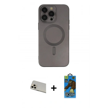 MARSİLYAN™- iPhone 13 Pro Max Kılıf Akış Minimal Özel Seri - Siyah 18D Cam Ekran Koruyucu + Rainbow Kamera Lens Koruma Cam - REGD
