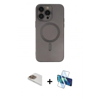MARSİLYAN™- iPhone 13 Pro Max Kılıf Akış Minimal Özel Seri - Siyah 3D Antistatik Cam Ekran Koruyucu + Pers Alüminyum Kamera Lens - GD