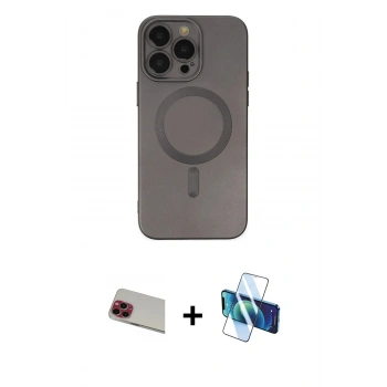 MARSİLYAN™- iPhone 13 Pro Max Kılıf Akış Minimal Özel Seri - Siyah 3D Antistatik Cam Ekran Koruyucu + Rainbow Kamera Lens Koruma Cam - KI