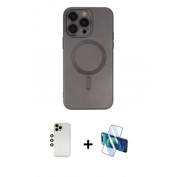 MARSİLYAN™- iPhone 13 Pro Max Kılıf Akış Minimal Özel Seri - Siyah 3D Antistatik Cam Ekran Koruyucu + Shine Kamera Lens - GD