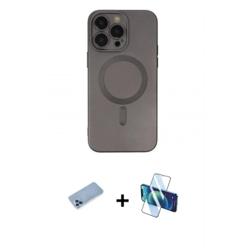 MARSİLYAN™- iPhone 13 Pro Max Kılıf Akış Minimal Özel Seri - Siyah 3D Antistatik Cam Ekran Koruyucu + Shine Kamera Lens Koruma Cam - MI