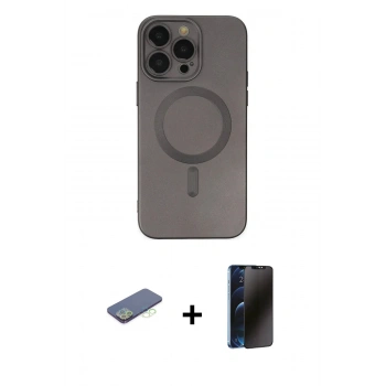 MARSİLYAN™- iPhone 13 Pro Max Kılıf Akış Minimal Özel Seri - Siyah 3D Antistatik Hayalet Cam Ekran Koruyucu + Renkli Kamera Lens Koruma Cam - YL