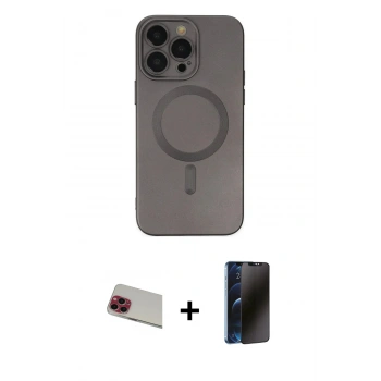 MARSİLYAN™- iPhone 13 Pro Max Kılıf Akış Minimal Özel Seri - Siyah 3D Antistatik Hayalet Cam Ekran Koruyucu + Rainbow Kamera Lens Koruma Cam - KI