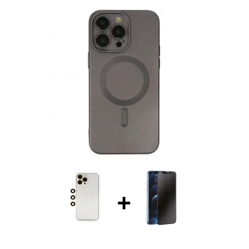 MARSİLYAN™- iPhone 13 Pro Max Kılıf Akış Minimal Özel Seri - Siyah 3D Antistatik Hayalet Cam Ekran Koruyucu + Shine Kamera Lens - GD