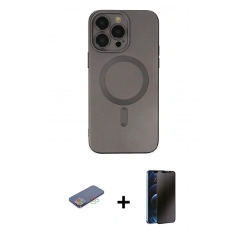 MARSİLYAN™- iPhone 13 Pro Max Kılıf Akış Minimal Özel Seri - Siyah 3D Antistatik Hayalet Cam Ekran Koruyucu + Renkli Kamera Lens Koruma Cam - MI