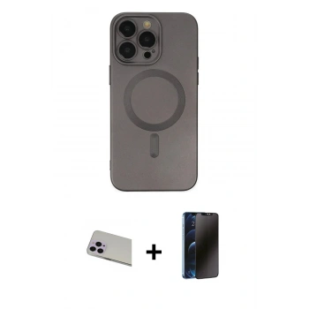 MARSİLYAN™- iPhone 13 Pro Max Kılıf Akış Minimal Özel Seri - Siyah 3D Antistatik Hayalet Cam Ekran Koruyucu + Rainbow Kamera Lens Koruma Cam - MR