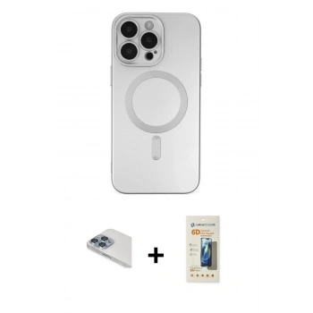 MARSİLYAN™- iPhone 13 Pro Max Kılıf Akış Minimal Özel Seri - Siyah 6D Mat Seramik Hayalet Nano Ekran Koruyucu + Pers Alüminyum Kamera Lens - SABE