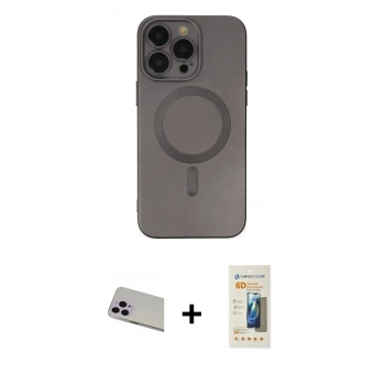 MARSİLYAN™- iPhone 13 Pro Max Kılıf Akış Minimal Özel Seri - Siyah 6D Mat Seramik Hayalet Nano Ekran Koruyucu + Rainbow Kamera Lens Koruma Cam - MR