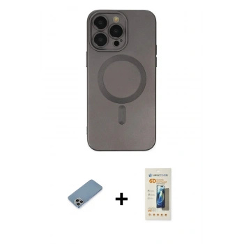 MARSİLYAN™- iPhone 13 Pro Max Kılıf Akış Minimal Özel Seri - Siyah 6D Mat Seramik Hayalet Nano Ekran Koruyucu + Shine Kamera Lens Koruma Cam - GI