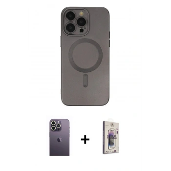 MARSİLYAN™- iPhone 13 Pro Max Kılıf Akış Minimal Özel Seri - Siyah Bilvis 3D Cam Ekran Koruyucu + Neon Fosforlu Kamera Lens - BZ