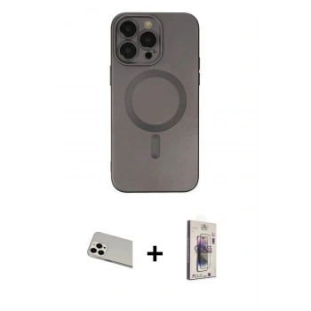 MARSİLYAN™- iPhone 13 Pro Max Kılıf Akış Minimal Özel Seri - Siyah Bilvis 3D Cam Ekran Koruyucu + Rainbow Kamera Lens Koruma Cam - BZ