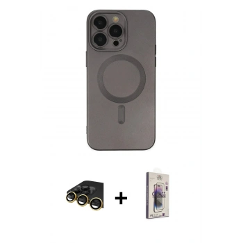 MARSİLYAN™- iPhone 13 Pro Max Kılıf Akış Minimal Özel Seri - Siyah Bilvis 3D Cam Ekran Koruyucu + Raze Metal Kamera Lens - GD