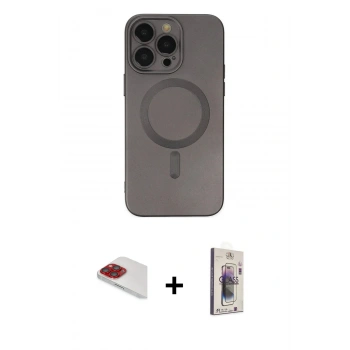 MARSİLYAN™- iPhone 13 Pro Max Kılıf Akış Minimal Özel Seri - Siyah Bilvis 3D Cam Ekran Koruyucu + Pers Alüminyum Kamera Lens - KI
