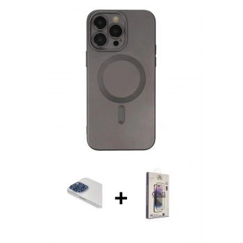 MARSİLYAN™- iPhone 13 Pro Max Kılıf Akış Minimal Özel Seri - Siyah Bilvis 3D Cam Ekran Koruyucu + Pers Alüminyum Kamera Lens - LT