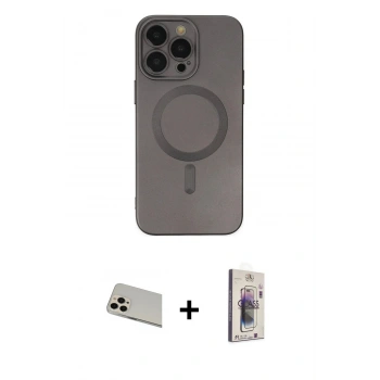 MARSİLYAN™- iPhone 13 Pro Max Kılıf Akış Minimal Özel Seri - Siyah Bilvis 3D Cam Ekran Koruyucu + Rainbow Kamera Lens Koruma Cam - REGD