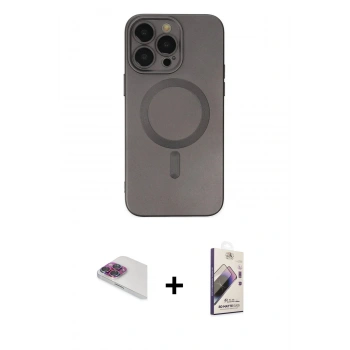 MARSİLYAN™- iPhone 13 Pro Max Kılıf Akış Minimal Özel Seri - Siyah Bilvis 3D Mat Cam Ekran Koruyucu + Pers Alüminyum Kamera Lens - GI