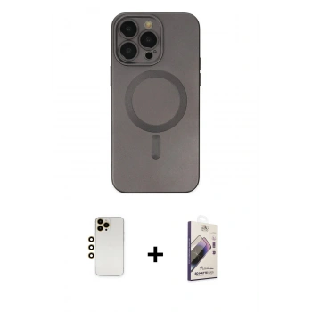 MARSİLYAN™- iPhone 13 Pro Max Kılıf Akış Minimal Özel Seri - Siyah Bilvis 3D Mat Cam Ekran Koruyucu + Shine Kamera Lens - GD