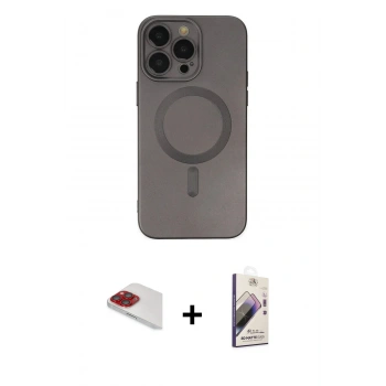 MARSİLYAN™- iPhone 13 Pro Max Kılıf Akış Minimal Özel Seri - Siyah Bilvis 3D Mat Cam Ekran Koruyucu + Pers Alüminyum Kamera Lens - KI