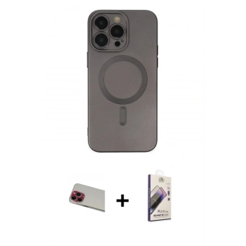 MARSİLYAN™- iPhone 13 Pro Max Kılıf Akış Minimal Özel Seri - Siyah Bilvis 3D Mat Cam Ekran Koruyucu + Rainbow Kamera Lens Koruma Cam - KI