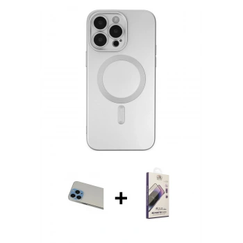 MARSİLYAN™- iPhone 13 Pro Max Kılıf Akış Minimal Özel Seri - Siyah Bilvis 3D Mat Cam Ekran Koruyucu + Rainbow Kamera Lens Koruma Cam - MI