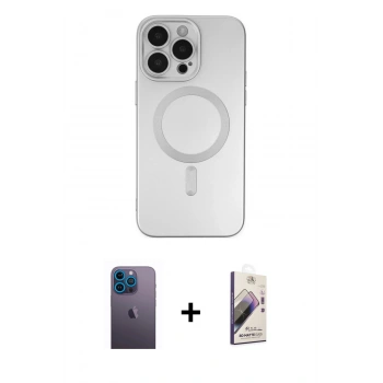 MARSİLYAN™- iPhone 13 Pro Max Kılıf Akış Minimal Özel Seri - Siyah Bilvis 3D Mat Cam Ekran Koruyucu + Neon Fosforlu Kamera Lens - MI