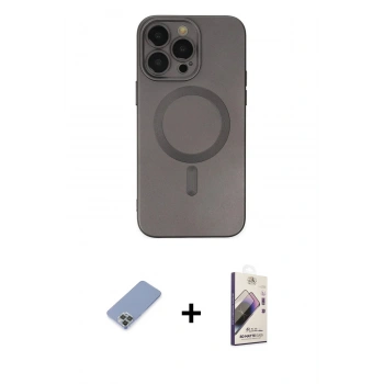 MARSİLYAN™- iPhone 13 Pro Max Kılıf Akış Minimal Özel Seri - Siyah Bilvis 3D Mat Cam Ekran Koruyucu + Metal Kamera Lens Koruma Cam - KUYL