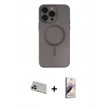 MARSİLYAN™- iPhone 13 Pro Max Kılıf Akış Minimal Özel Seri - Siyah Bilvis 3D Mat Cam Ekran Koruyucu + Rainbow Kamera Lens Koruma Cam - MR