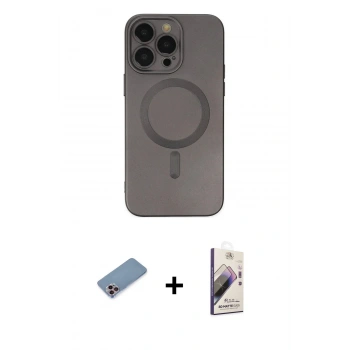 MARSİLYAN™- iPhone 13 Pro Max Kılıf Akış Minimal Özel Seri - Siyah Bilvis 3D Mat Cam Ekran Koruyucu + Shine Kamera Lens Koruma Cam - PE