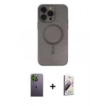 MARSİLYAN™- iPhone 13 Pro Max Kılıf Akış Minimal Özel Seri - Siyah Bilvis 3D Mat Cam Ekran Koruyucu + Neon Fosforlu Kamera Lens - YL