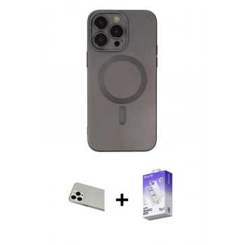 MARSİLYAN™- iPhone 13 Pro Max Kılıf Akış Minimal Özel Seri - Siyah Bilvis 5in1 3D Magic Cam Ekran Koruyucu + Rainbow Kamera Lens Koruma Cam - BZ