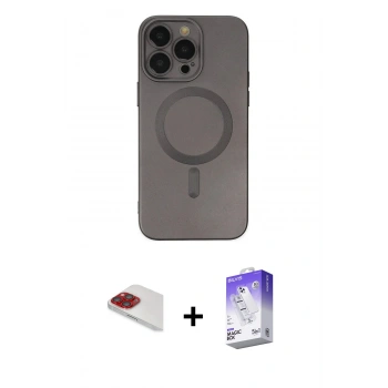 MARSİLYAN™- iPhone 13 Pro Max Kılıf Akış Minimal Özel Seri - Siyah Bilvis 5in1 3D Magic Cam Ekran Koruyucu + Pers Alüminyum Kamera Lens - KI