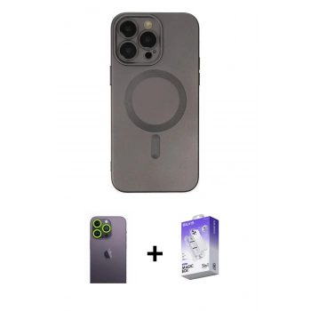 MARSİLYAN™- iPhone 13 Pro Max Kılıf Akış Minimal Özel Seri - Siyah Bilvis 5in1 3D Magic Cam Ekran Koruyucu + Neon Fosforlu Kamera Lens - YL