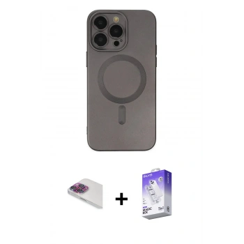 MARSİLYAN™- iPhone 13 Pro Max Kılıf Akış Minimal Özel Seri - Siyah Bilvis 5in1 3D Magic Cam Ekran Koruyucu + Pers Alüminyum Kamera Lens - GI