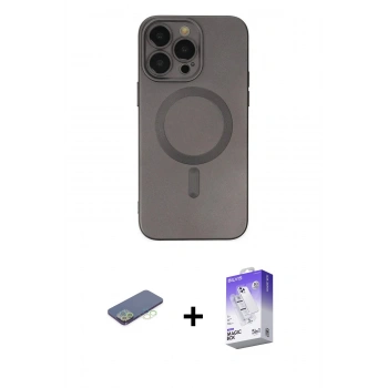 MARSİLYAN™- iPhone 13 Pro Max Kılıf Akış Minimal Özel Seri - Siyah Bilvis 5in1 3D Magic Cam Ekran Koruyucu + Renkli Kamera Lens Koruma Cam - YL